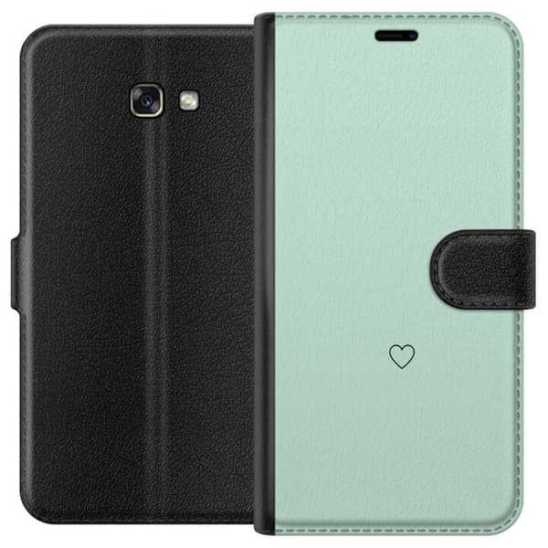 Kompatibel Tegnebogsetui til Samsung Galaxy A3 (2017) Enkel sort hjertekontur centreret mod mintgrøn baggrund