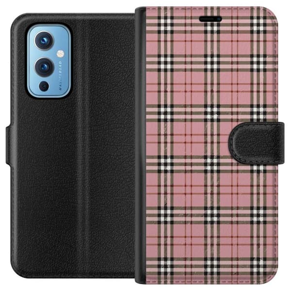 Kompatibel Tegnebogsetui til OnePlus 9 Trendy ternet mønster i rosa og beige nuancer