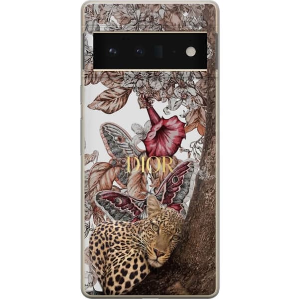 Kompatibelt Mobildeksel til Google Pixel 6 Pro Leopard med blommor och fjärilar