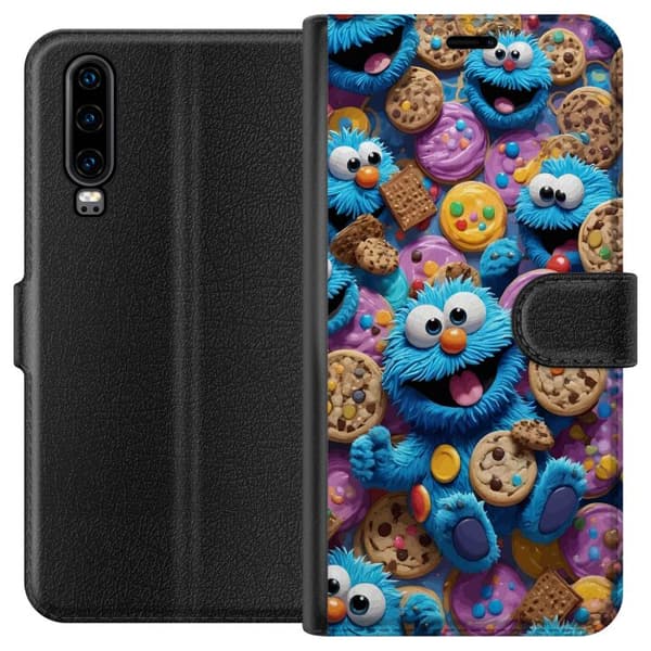 Kompatibel Tegnebogsetui til Huawei P30 Blå kakmonster med kakor