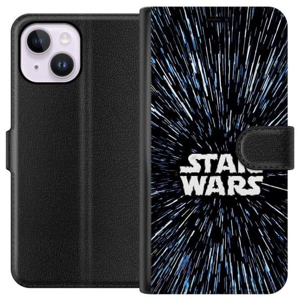 Kompatibel Tegnebogsetui til Apple iPhone 14 Plus Klassisk Star Wars design med rumfølelse