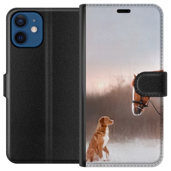 Kompatibel Tegnebogsetui til Apple iPhone 12 Hest & Hund