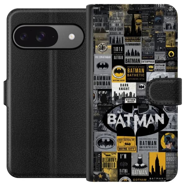 Kompatibel Tegnebogsetui til Google Pixel 9 Batman-inspireret collage med Gotham-tema i sort, grå og gul