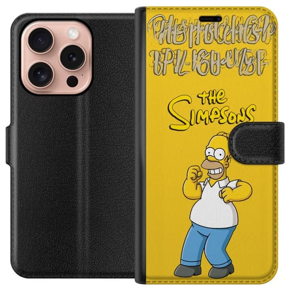 Kompatibel Tegnebogsetui til Apple iPhone 16 Pro Homer Simpson i klassisk positur mod gul baggrund
