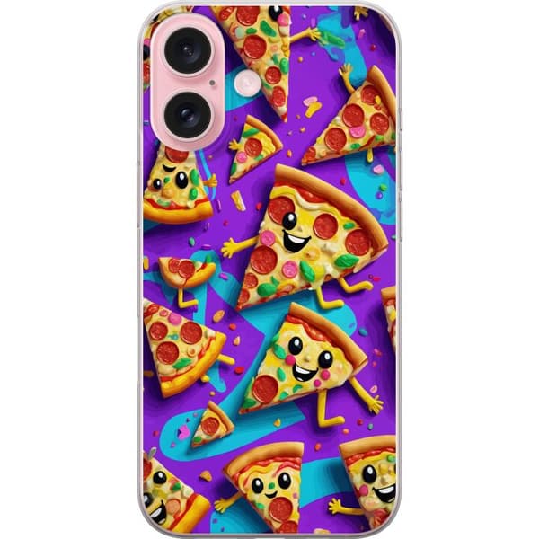 Kompatibelt Mobildeksel til Apple iPhone 16 Lekent pizzadesign med tegnede figurer