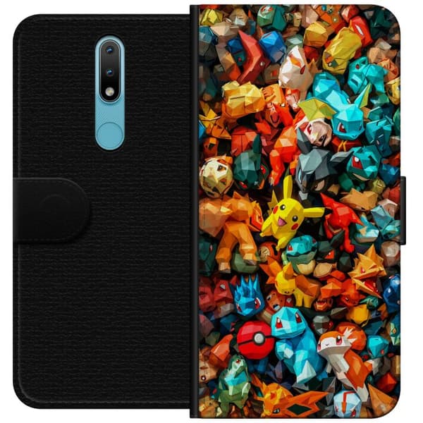 Kompatibelt Plånboksfodral till Nokia 2.4 Unik geometrisk pokémon-design
