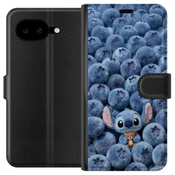 Kompatibel Tegnebogsetui til Google Pixel 10a Sød, fluffy blå figur med en lille bamse blandt bløde blåbær