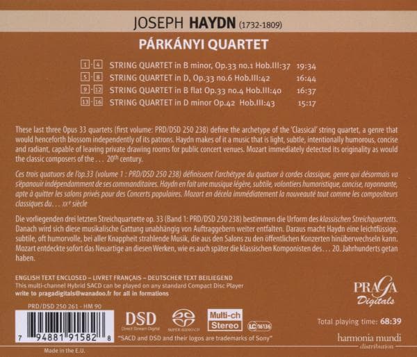 Haydn: String Quartet Op 33 (Parkanyi Quartet) (CD)