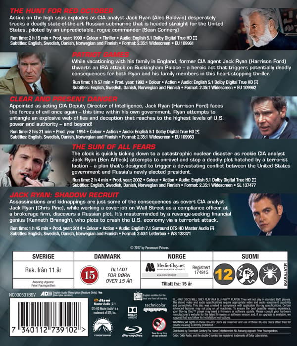 Jack Ryan: 5 elokuvan kokoelma (5 Blu-ray)