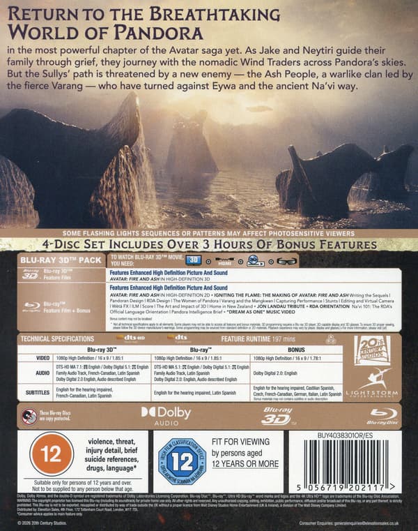 Avatar 3: Fire and Ash (Blu-ray 3D + 3 Blu-ray)