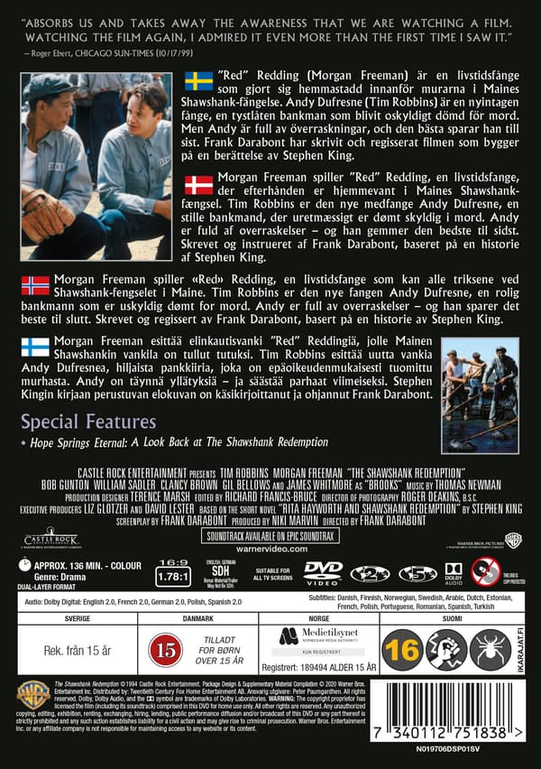 Avain pakoon (Stephen King) / The Shawshank Redemption (DVD)