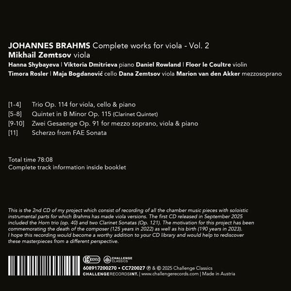 Brahms: Complete Works For Viola Vol 2 (CD)