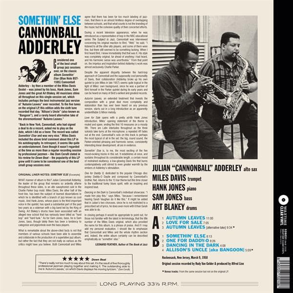 Adderley Cannonball: Somethin' Else (Vinyl LP)