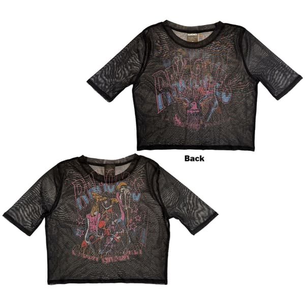 Ramones Dam Mesh Crop Top: Graffiti Illustration (Svart) (Ryggtryck)