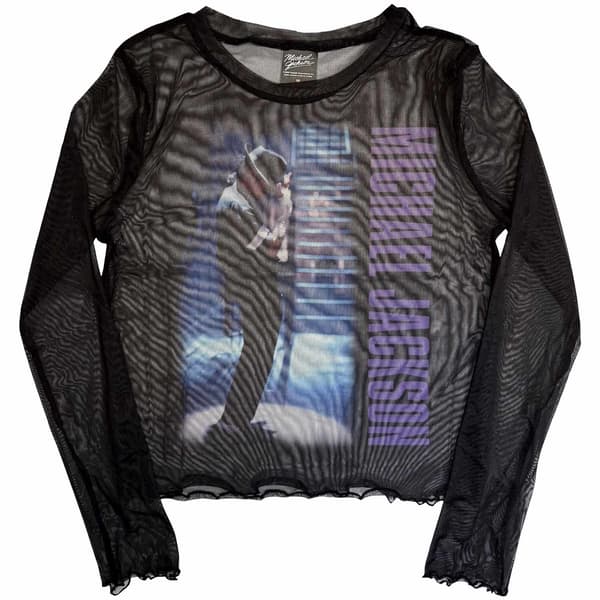 Michael Jackson Dam Långärmad Mesh-Crop Top: Beat It (Svart)