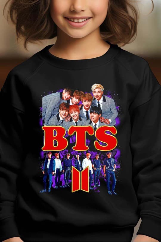 BTS barn sweatshirt: "BTS Style" - Svart - storlek 3-14 år