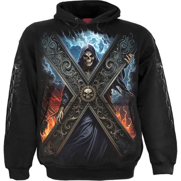 Spiral Unisex Pullover Hoodie: Crossed Over (Black) (Back & Sleeve Print) (Small)