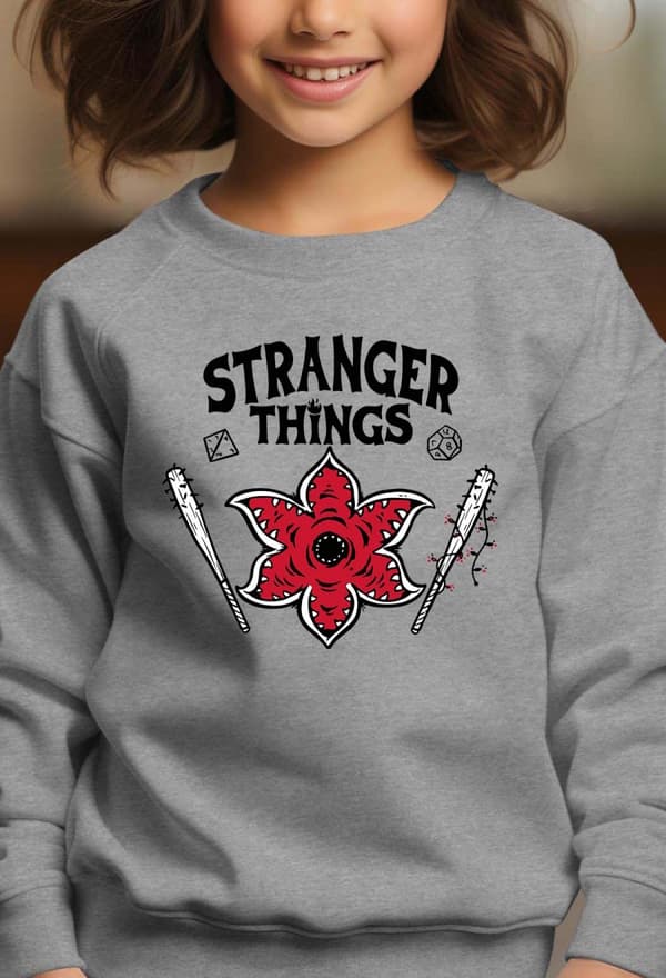 Stranger Things Netflix barn sweatshirt: "Bad Stranger" - grå - storlek 7-8 år