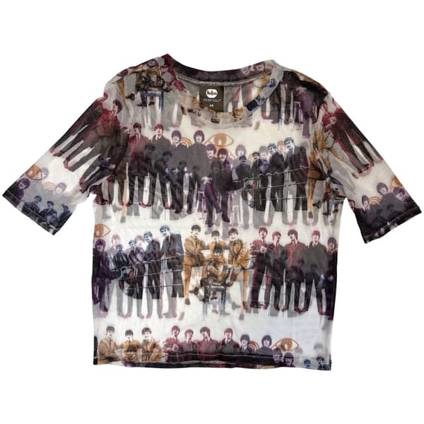 The Beatles Dam Mesh-Crop Top: Anthology Group Repeat (Vit) (Allround)