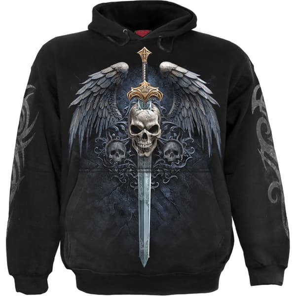 Spiral Unisex Pullover Hoodie: Angel Sword (Black) (Back & Sleeve Print) (X-Large)