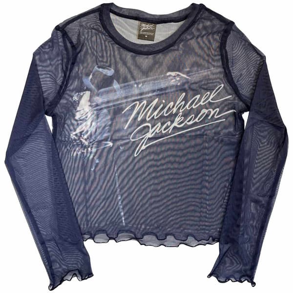 Michael Jackson Dam Långärmad Mesh-Crop Top: Blurred (Blå)