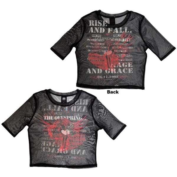 The Offspring Dam Mesh Crop Top: Rise & Fall (Svart) (Ryggtryck)