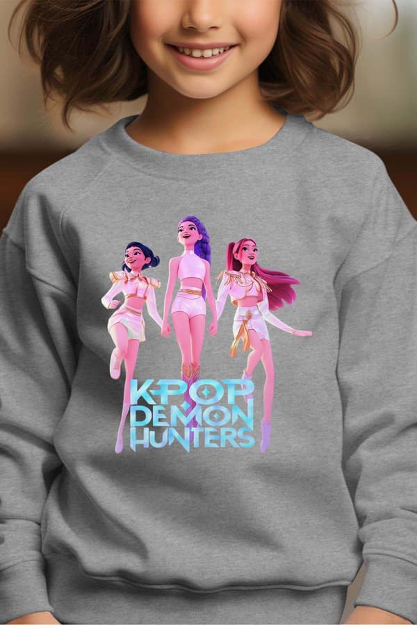 Huntrix Kpop Demon Hunters Barn Sweatshirt - Dancing - Grå - Unisex
