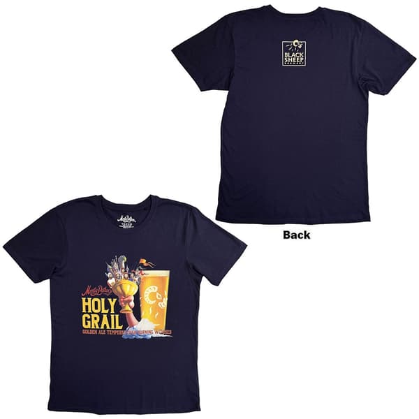 Monty Python Unisex T-Shirt: Holy Grail Golden Ale (Navy Blue) (Back Print) (Medium)