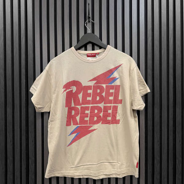 David Bowie Premium Oversize Dam T-shirt: Rebel Rebel Lightning Bolt (Naturvit)