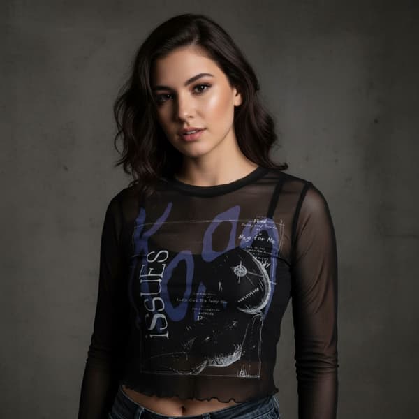 Korn Dam Långärmad Mesh-Crop Top: Issues A Box (Svart)
