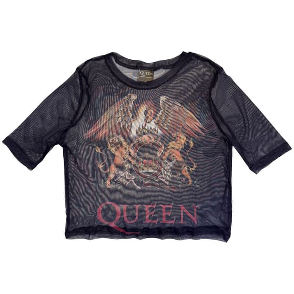 Queen Dam Mesh-Crop Top: Classic Crest (Marinblå)