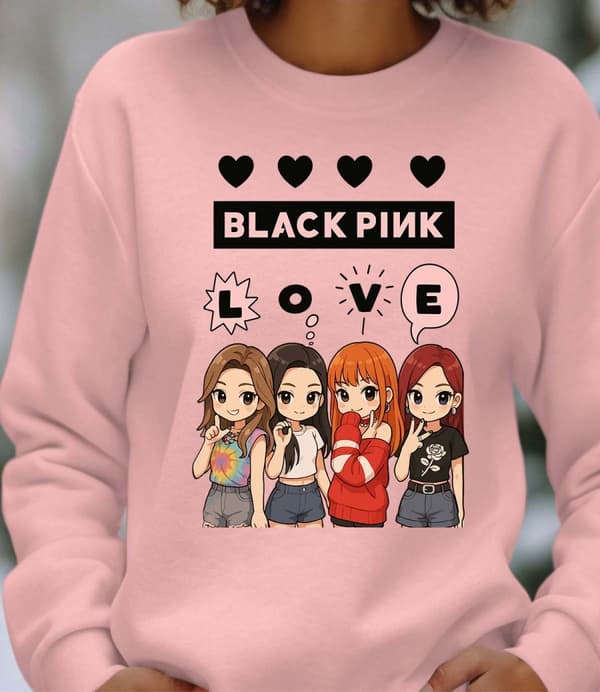 BlackPink dam sweatshirt: "Love" - Rosa - storlek X-Large