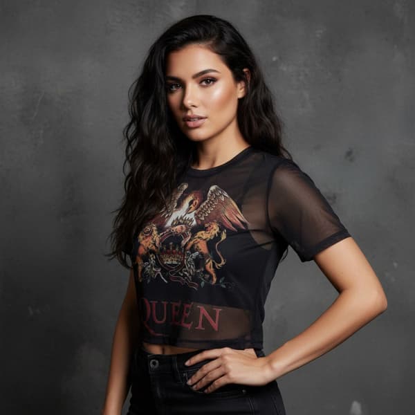 Queen Dam Mesh-Crop Top: Classic Crest (Marinblå)