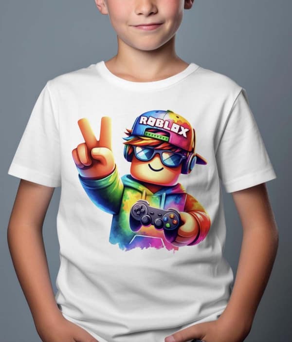 Roblox Barn T-skjorte - Rob Fun - Hvit - 100% Bomull