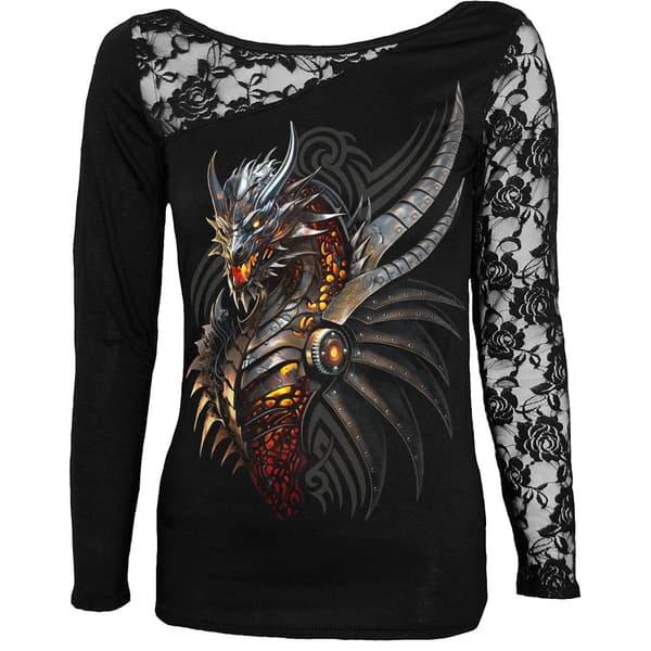 Spiral Ladies Lace One Shoulder Top: Razor Back (Black) (Medium)