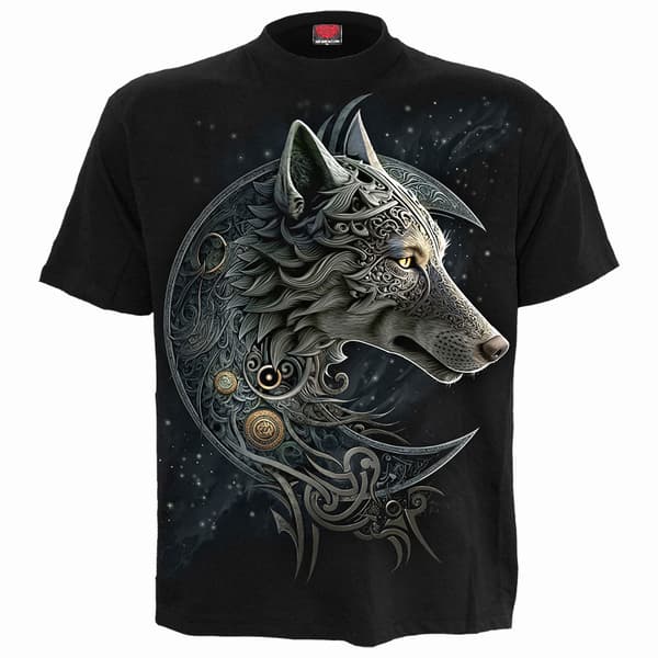 Spiral Unisex T-Shirt: Celtic Wolf (Black) (Back Print) (L)