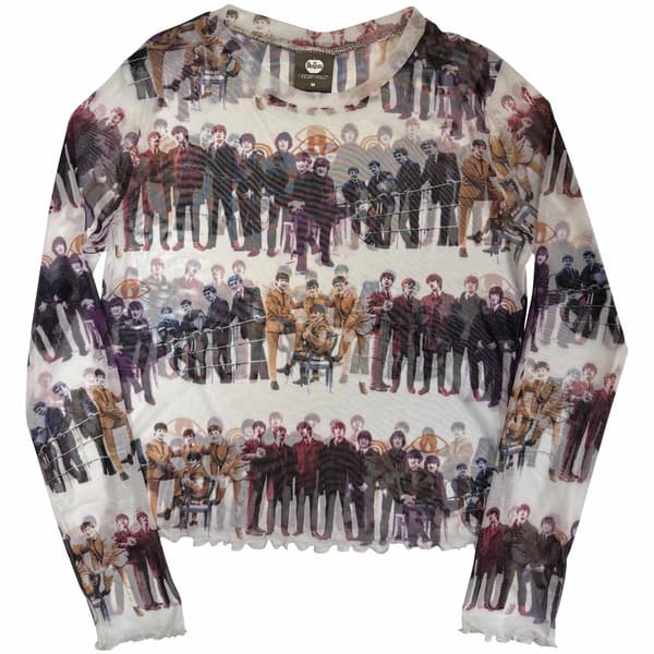 The Beatles Dam Långärmad Mesh-Crop Top: Anthology Colours Repeat (Vit) (allround)