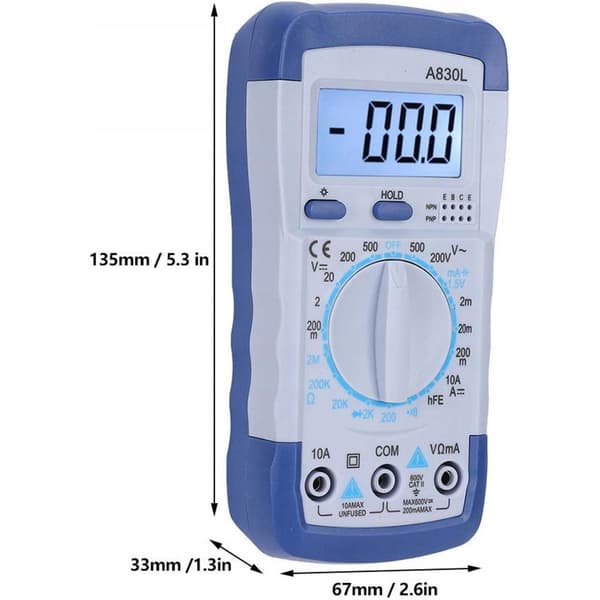 Digital Multimeter A830L – LCD Display | AC/DC Spanning, Strom, Modstand | Til Elektrikere, Teknikere