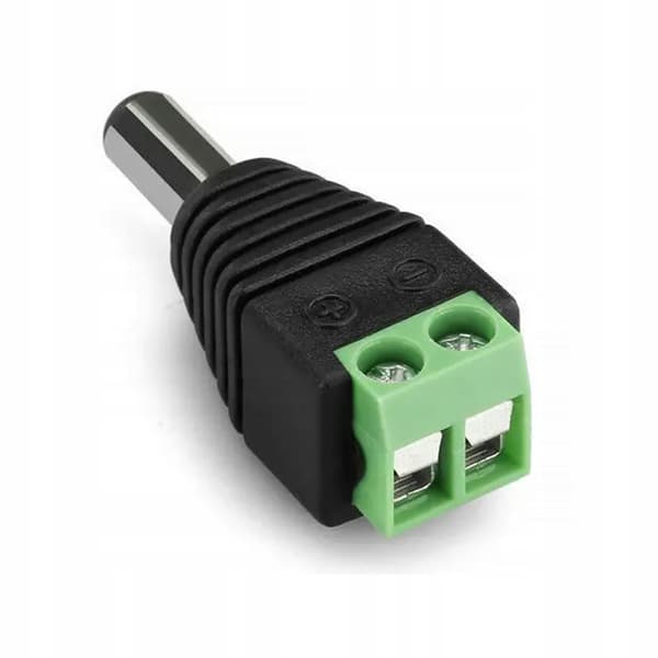 CCTV DC-stik 5,5mm/2,1mm han – Skrueforbindelse | 2A 30V DC | Til overvagningssystemer