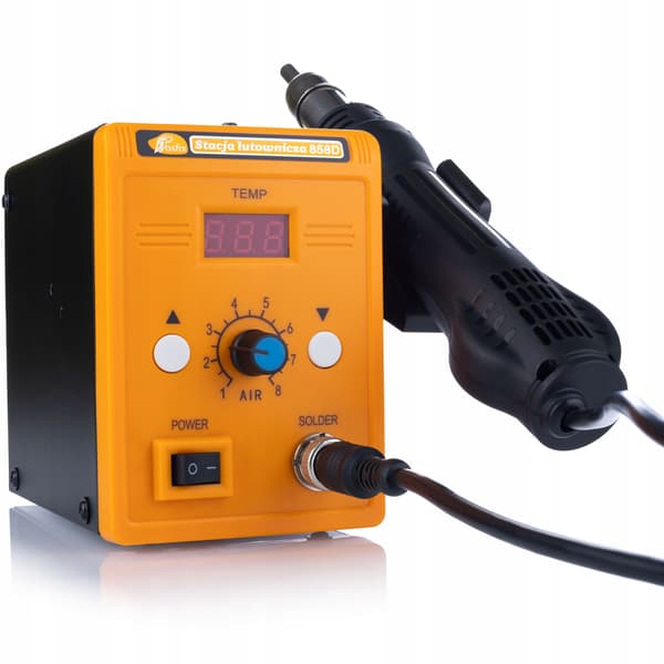 Lodstation Hot Air 858D + 3 Munstycken + Plastsvetskitt – 700W | 100-500°C | 5 Plasttyper