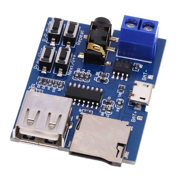 MP3 Afspiller Modul USB Micro SD – Indbygget 2W Mono Forstaerker | 5V/3,7V | Kompakt Design