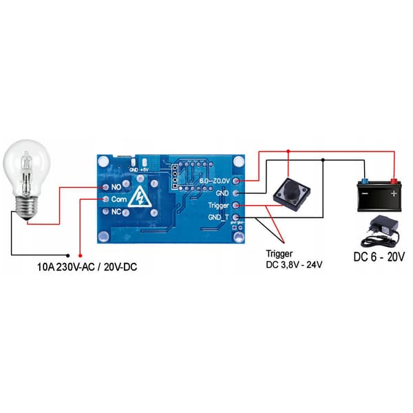 Tidsrelämodul USB-C – Programmerbar timer 0-999 min | 6-20V/USB-C | Relä 10A 230V