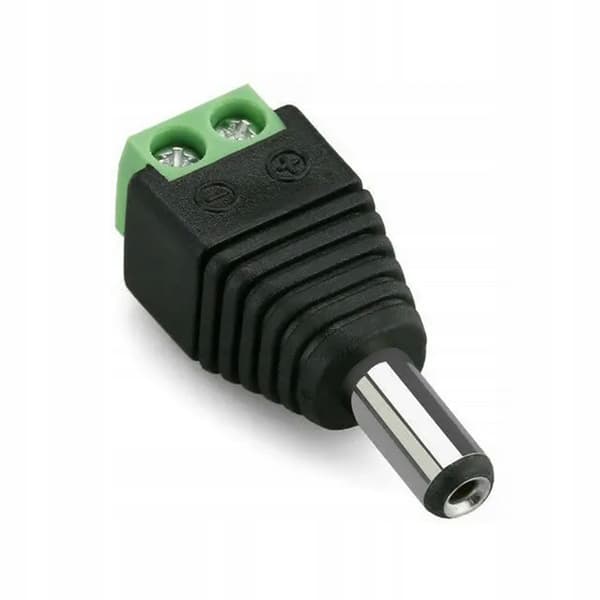 CCTV DC-stik 5,5mm/2,1mm han – Skrueforbindelse | 2A 30V DC | Til overvagningssystemer