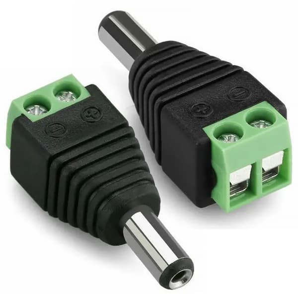 CCTV DC-stik 5,5mm/2,1mm han – Skrueforbindelse | 2A 30V DC | Til overvagningssystemer