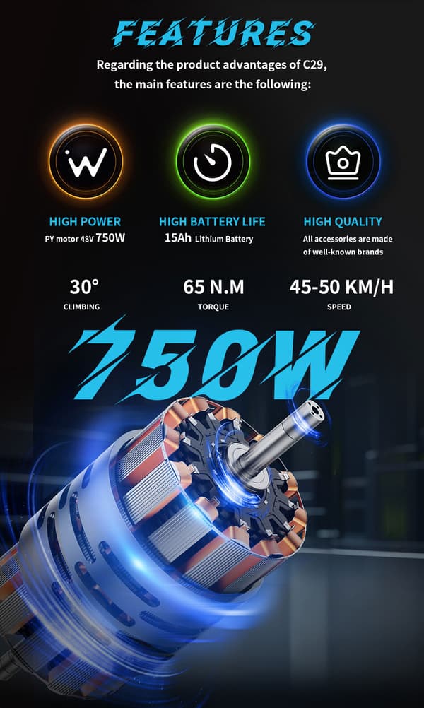 Elcykel DUOTTS C29 29'' med Bluetooth-app