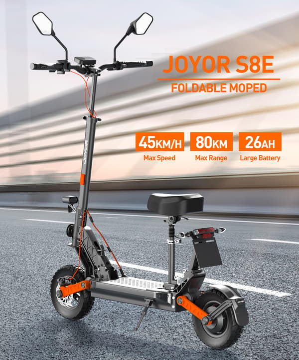 JOYOR S8E Premium pendler el-scooter: 800W effekt, 80 km rækkevidde, foldbart sæde