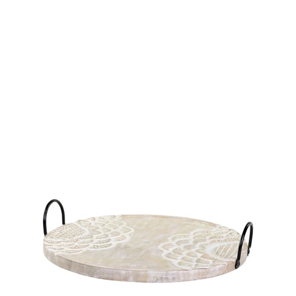 Tours serveringsbricka Ø41 cm i mangoträ – med utskärning | Chic Antique