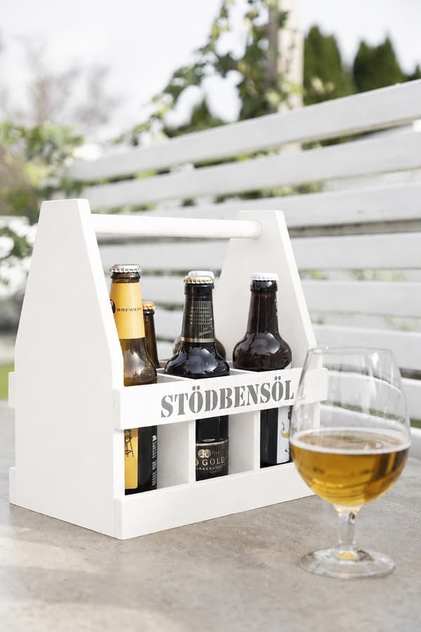 Öllåda "Stödbensöl" för 6 Flaskor Vit med Kapsylöppnare – Different Design