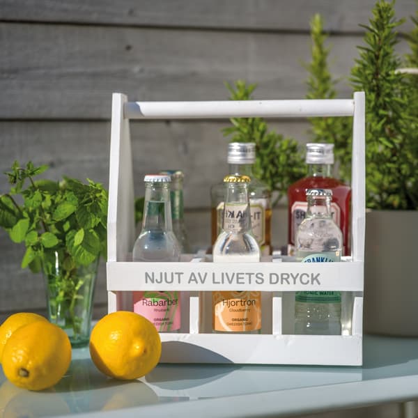 Puinen pullolaatikko 6 pullolle pullonavaajalla – “Nauti elämän juomasta”