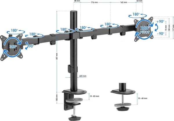 SENSE7 Uchwyt biurkowy na 2 monitory 17''-32'' FLOAT DOUBLE